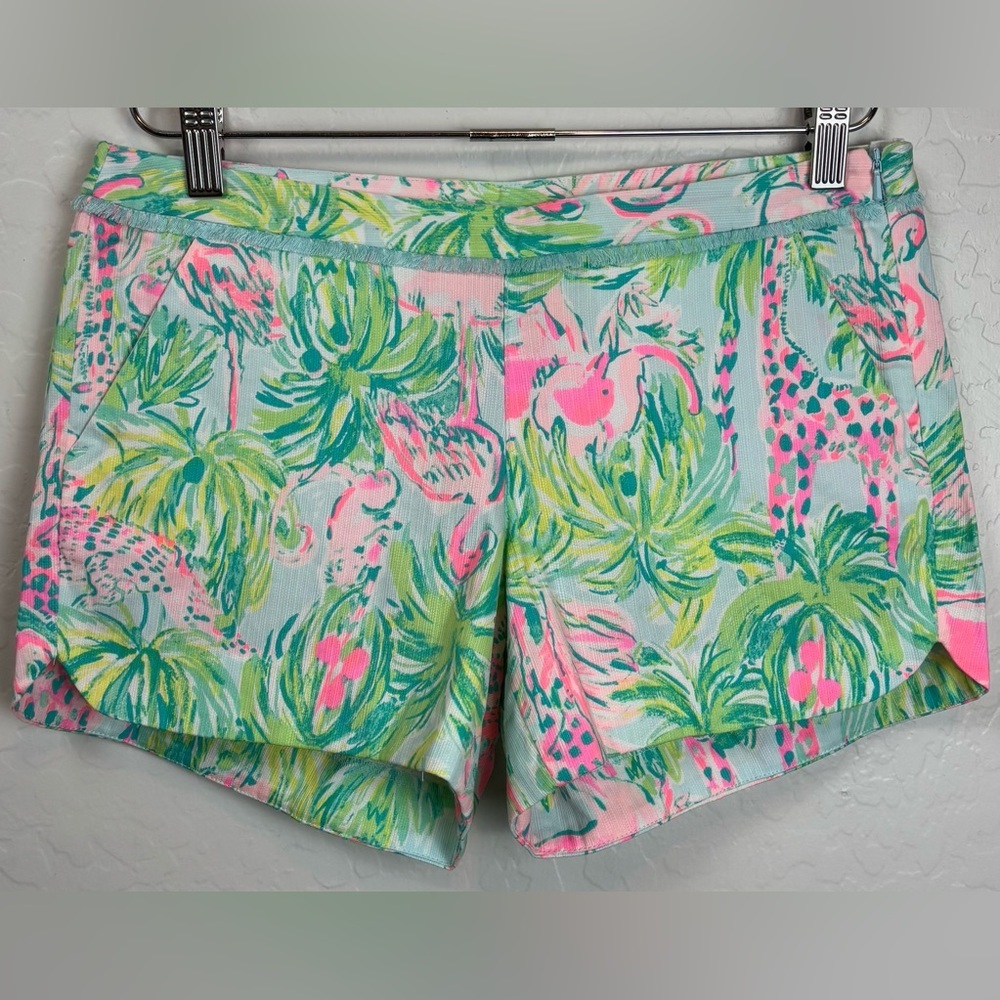 Lilly Pulitzer Adie Shorts Seasalt Blue On Parade Flamingo Giraffe Sz 0 1049/0